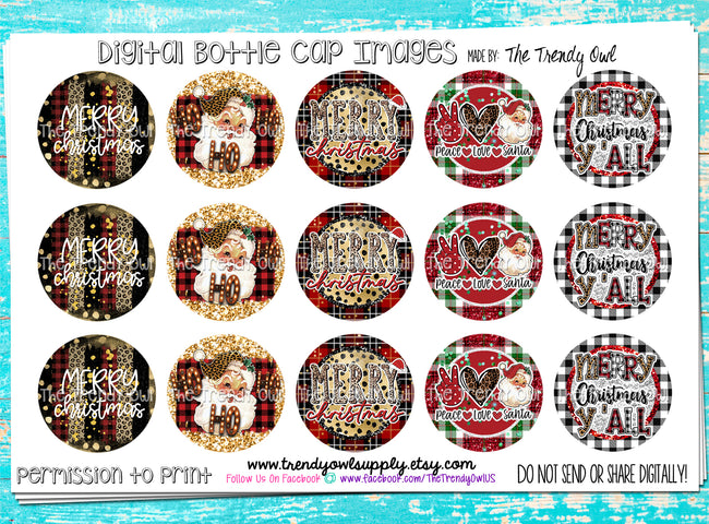 Merry Christmas Santa - 1" Bottle Cap Images - INSTANT DOWNLOAD