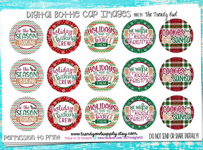 Christmas Holiday Baking - 1" Bottle Cap Images - INSTANT DOWNLOAD