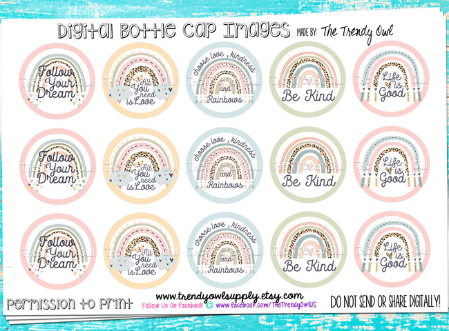 Choose Kindness Rainbows - 1" Bottle Cap Images - INSTANT DOWNLOAD