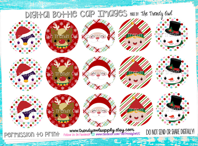 Christmas Faces! - 1" Bottle Cap Images - INSTANT DOWNLOAD