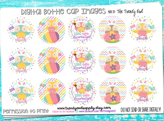 Easter Owls "One Cute Chick" - 1" Bottle Cap Images - INSTANT DOWNLOAD