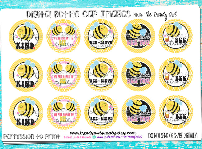 Bee You - Girly Sayings - 1" Bottle Cap Images - INSTANT DOWNLOAD