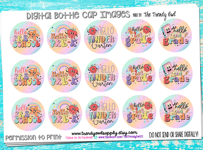 Hello Grade Level Pt. 1 - School Themed - 1" Bottle Cap Images - INSTANT DOWNLOAD