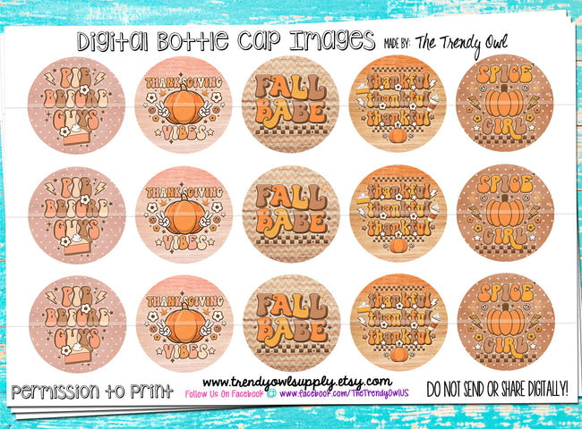 Thanksgiving Vibes, Fall Sayings - 1" Bottle Cap Images - INSTANT DOWNLOAD