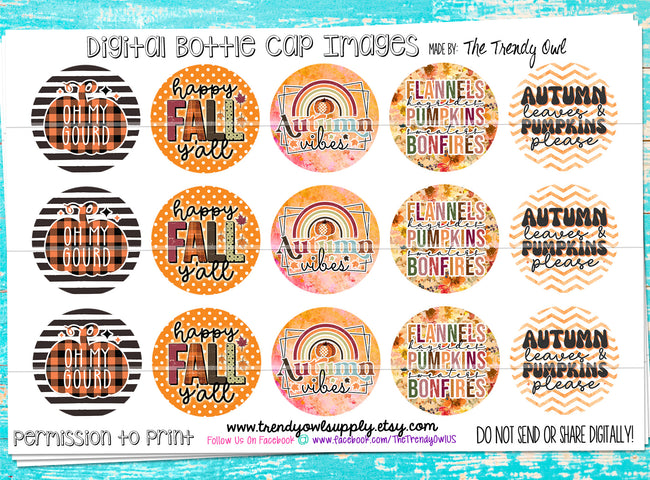 Autumn Vibes - FALL - 1" Bottle Cap Images - INSTANT DOWNLOAD