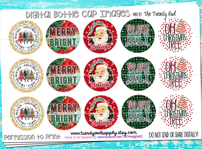 Don't Stop Believin' - Christmas - 1" Bottle Cap Images - INSTANT DOWNLOAD