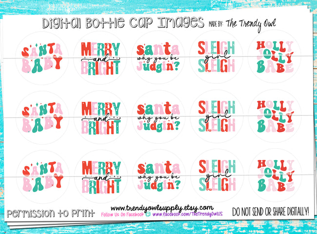 Sleigh, Girl, Sleigh- Christmas Sayings - 1" Bottle Cap Images - INSTANT DOWNLOAD