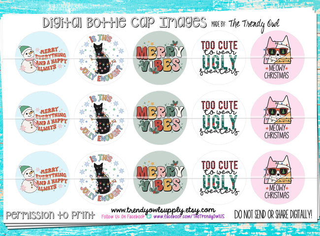 Merry Vibes- Christmas Sayings - 1" Bottle Cap Images - INSTANT DOWNLOAD