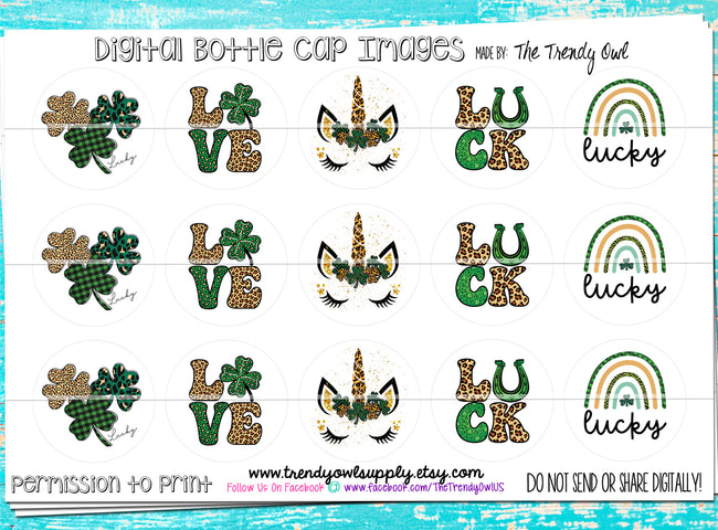 Lucky Unicorn - St. Patrick's Day Sayings - 1" Bottle Cap Images - INSTANT DOWNLOAD