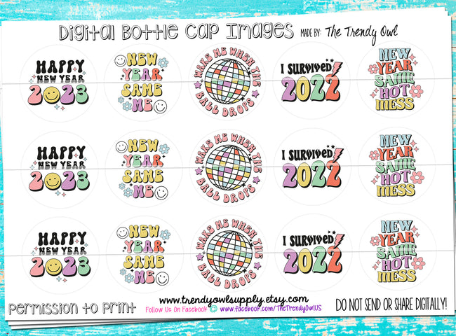 Happy New Year 2023! - New Year Sayings - 1" Bottle Cap Images - INSTANT DOWNLOAD