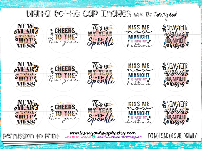 Cheers To The New Year- New Year Sayings - 1" Bottle Cap Images - INSTANT DOWNLOAD