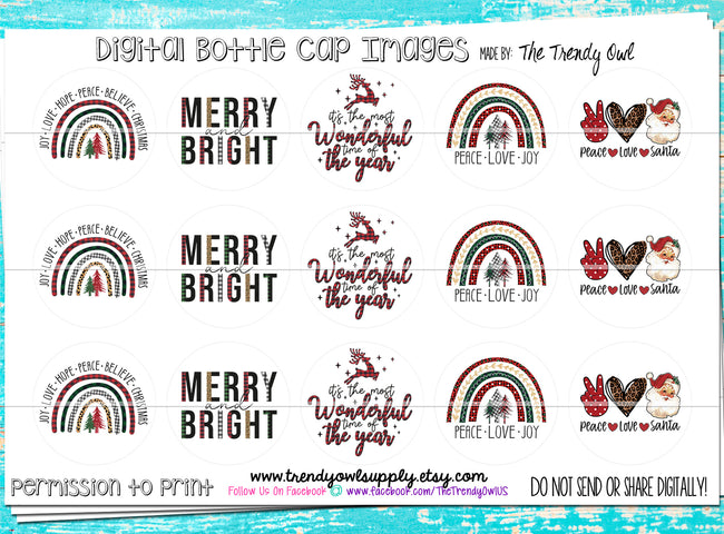 Peace, Love, Santa - Christmas Sayings - 1" Bottle Cap Images - INSTANT DOWNLOAD