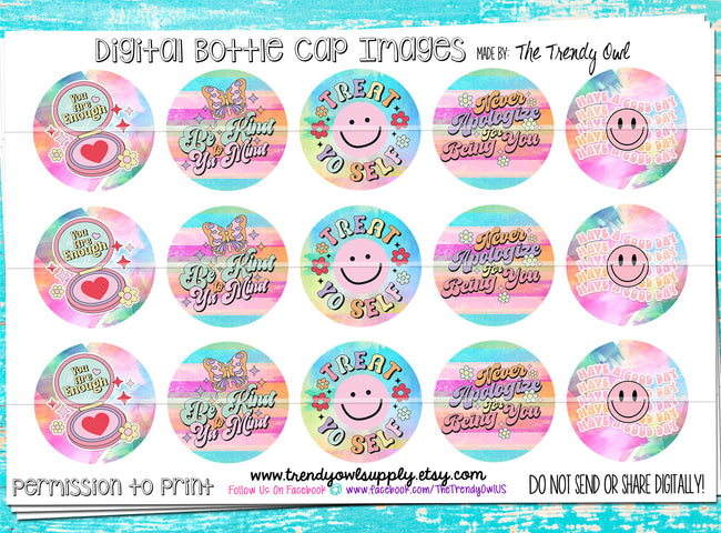 Self Care - Quotes + Sayings - 1" Bottle Cap Images - INSTANT DOWNLOAD