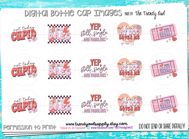 Not Today Cupid - Valentine's Day Sayings - 1" Bottle Cap Images - INSTANT DOWNLOAD