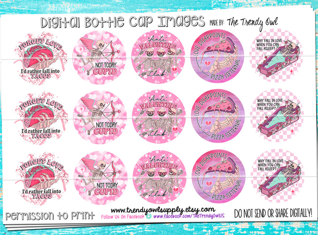 Anti Valentine Club - Valentine's Day Sayings - 1" Bottle Cap Images - INSTANT DOWNLOAD