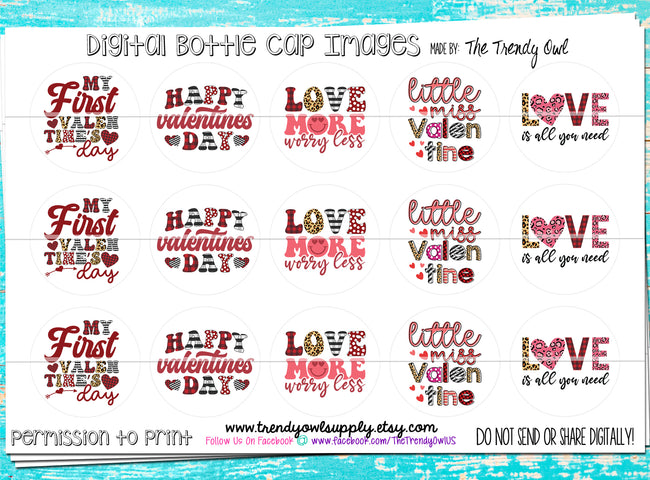 Love More Worry Less - Valentine's Day Sayings - 1" Bottle Cap Images - INSTANT DOWNLOAD