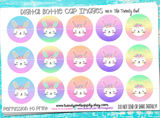 Glitter Bunnies - Spring + Easter Themed - 1" Bottle Cap Images - INSTANT DOWNLOAD