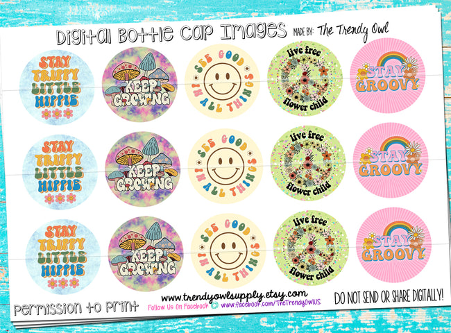 Stay Groovy Quotes - 1" Bottle Cap Images - INSTANT DOWNLOAD
