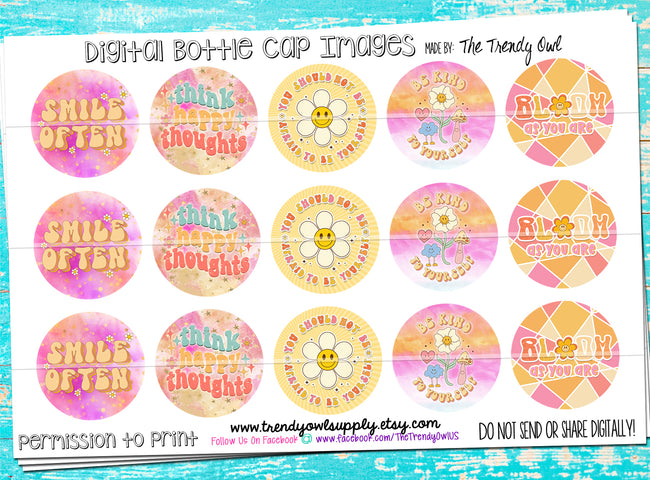Happy Thoughts Quotes - 1" Bottle Cap Images - INSTANT DOWNLOAD
