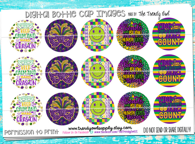 Keep Calm Mardi Gras On - Mardi GrasThemed - 1" Bottle Cap Images - INSTANT DOWNLOAD