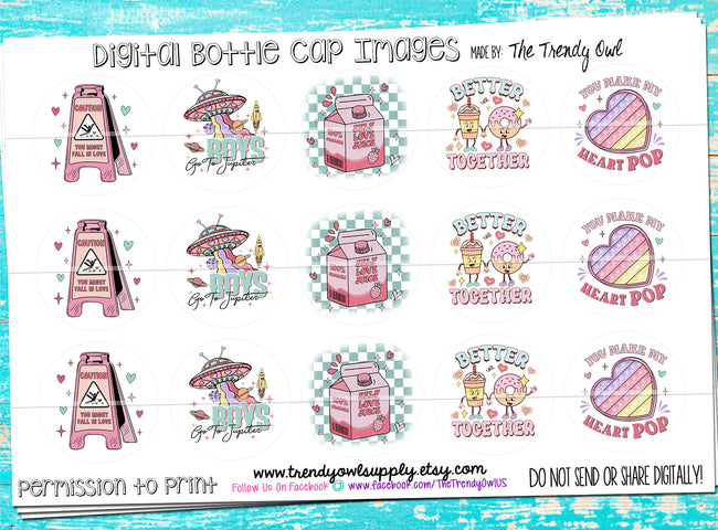 Vday Quotes - Valentine's DayThemed - 1" Bottle Cap Images - INSTANT DOWNLOAD