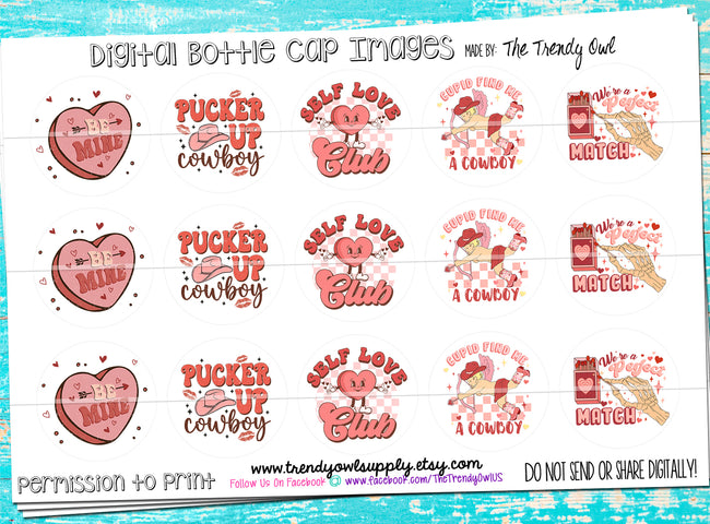 Valentine Cowboy - Valentine's DayThemed - 1" Bottle Cap Images - INSTANT DOWNLOAD