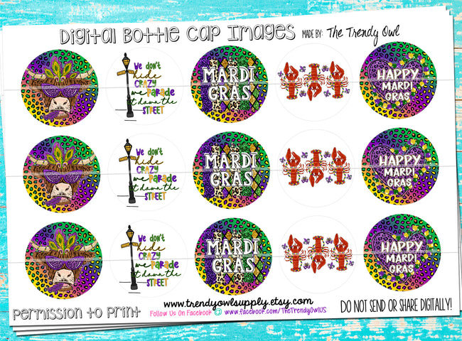 We Don't Hide Crazy - Mardi GrasThemed - 1" Bottle Cap Images - INSTANT DOWNLOAD