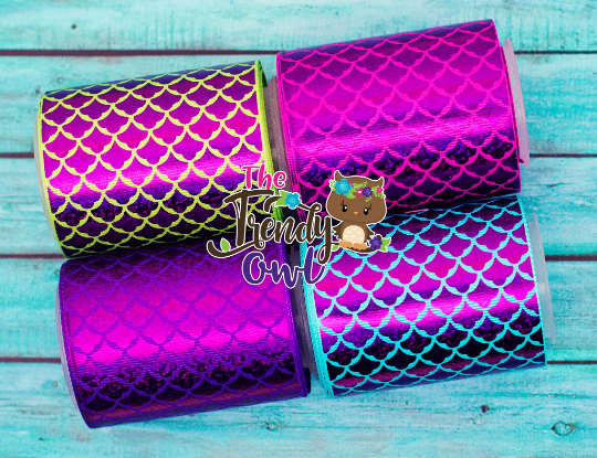 3/8", 7/8", 1.5" & 3" - Purple Laser Foil Mermaid Scales - 5yd Roll