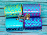 3/8", 7/8", 1.5" & 3" - Turquoise Laser Foil Mermaid Scales - 5yd Roll