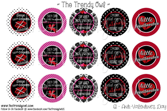 Anti Valentine's Day - 1" Bottle Cap Images - INSTANT DOWNLOAD
