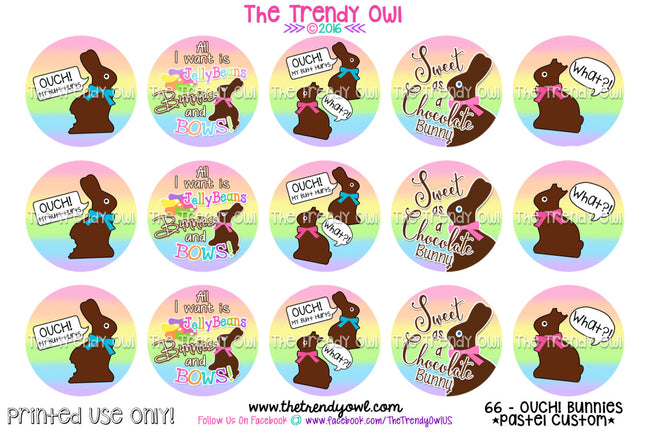 OUCH! Bunnies - Pastel Rainbow Ombre Easter - 1" BOTTLE CAP IMAGES - INSTANT DOWNLOAD