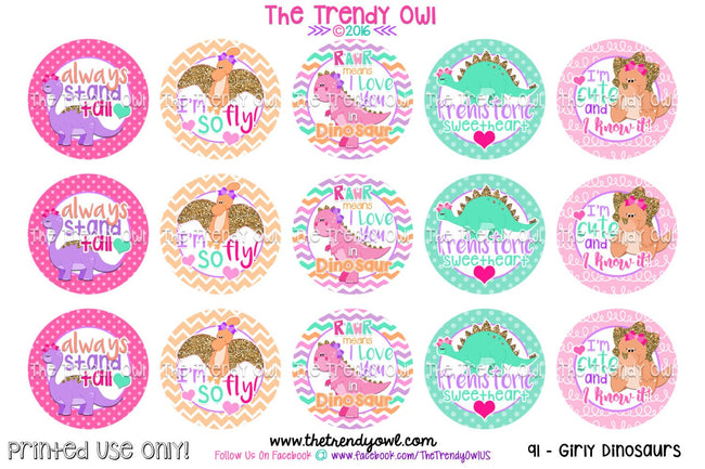 Girly Dinosaur Bottle Cap Images - "Rawr Means I Love You In Dinosaur" - 1" Bottle Cap Images - INSTANT DOWNLOAD