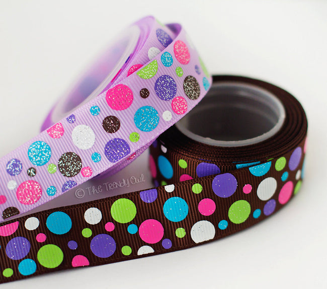 7/8" Glittered Polka Dots M2M Snow Much Fun/Winter Warmth - 5yd Roll