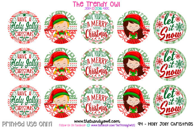 Holly Jolly  Christmas - 1" BOTTLE CAP IMAGES - INSTANT DOWNLOAD