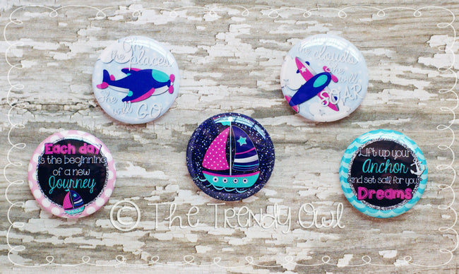 Flat Back Buttons M2M  "Oh The Places She Will Go" Collection - 5pc