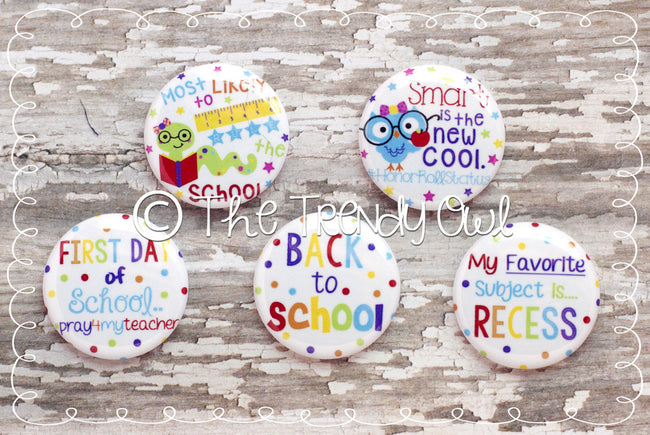 Flat Back Buttons M2M  "Most Likely To Rule The School" Back To School Collection - 5pc