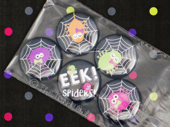Flat Back Buttons M2M  "EEK! Spiders" Halloween Collection - 5pc