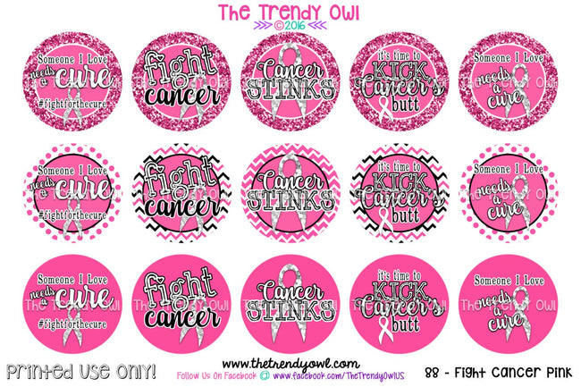 Fight Cancer! Pink Awareness - 1" Bottle Cap Images - INSTANT DOWNLOAD