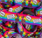 7/8" OUCH! Chocolate Bunnies on Bright Rainbow Stripes - Easter Inspired - 5yd Roll