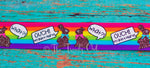 7/8" OUCH! Chocolate Bunnies on Bright Rainbow Stripes - Easter Inspired - 5yd Roll