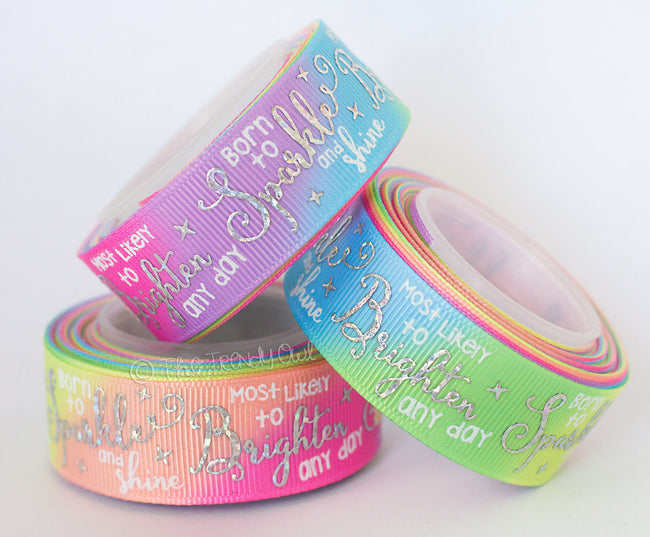 7/8" "Born to Sparkle and Shine" on Pastel Tie-Dye Heat Transfer - 5yd Roll