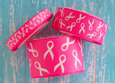 3/8", 7/8", 1.5" White Glitter Awareness Ribbons on Hot Pink - Breast Cancer Awareness - 5yd Roll