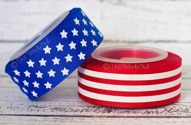 7/8" White Foil Stars & Stripes! - 4th of July - 5yd Roll