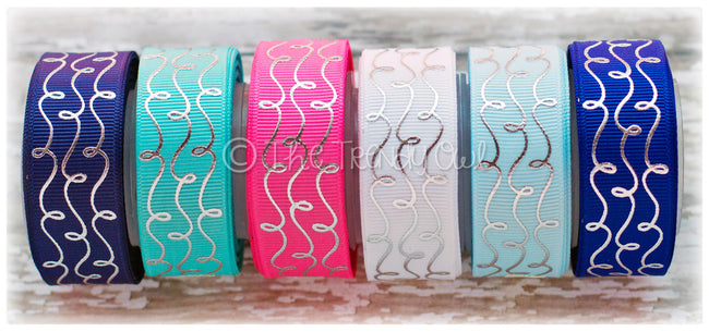 7/8" Silver Foil Doodle Swirls - 5yd Roll