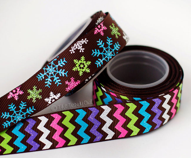 7/8" Snowflakes & Chevron - Winter Prints - 5yd Roll