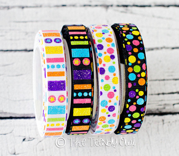 3/8" & 7/8" Polka Dots, Stars, Silly Stripes - Circus Inspired - 5yd Roll