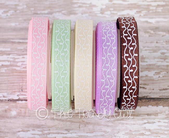 3/8" White Glittered Doodle Swirls - Shabby Chic Tea Party Inspired - 5yd Roll