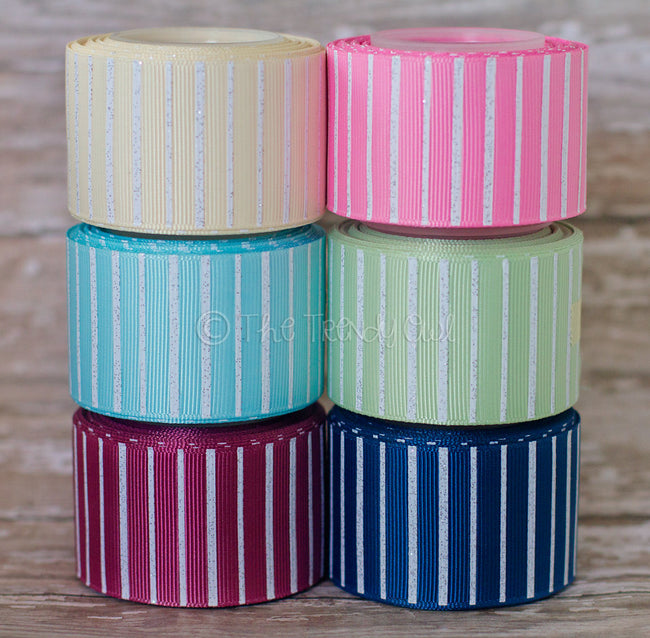 3/8", 7/8", 1.5" White Glittered Pin Stripes - Shabby Chic Tea Party Inspired - 5yd Roll