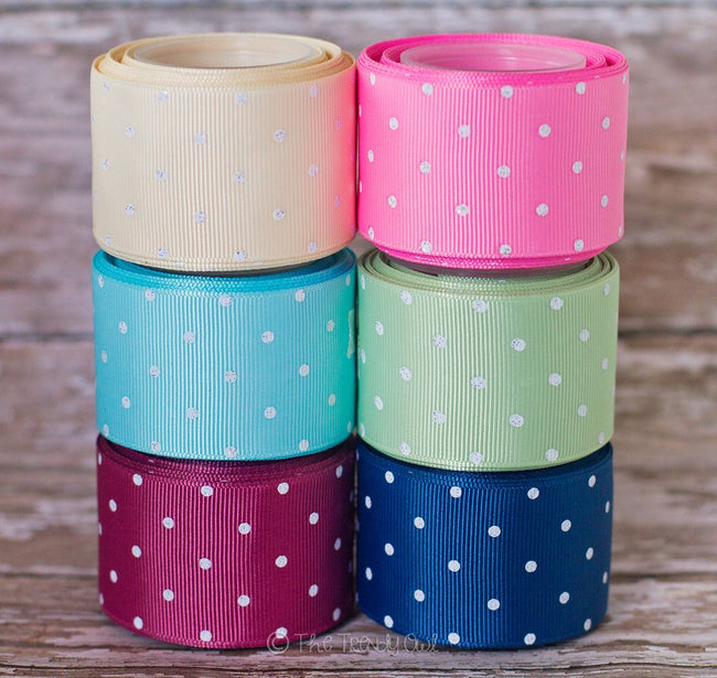 3/8", 7/8", 1.5" White Glittered Mini Dots - Shabby Chic Tea Party Inspired - 5yd Roll