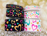 3/8", 7/8" & 1.5" Doodles, Hearts & Stripes - Back To School Collection  - 5yd Roll